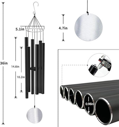 ASTARIN Wind Chimes Outdoor Large Deep Tone,36 Inch Large Chimes for Outside Tuned Relaxing Soothing Low Bass,Memorial Windchimes Sympathy for Mom Dad,Black