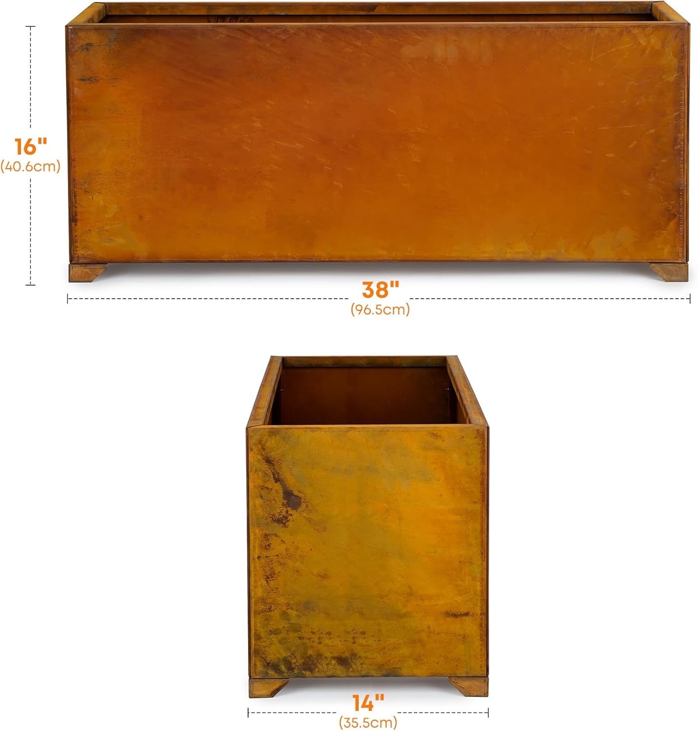 Stanbroil Corten Steel Large Planter Box - 38 x14 x16 Inch Rustic Metal Rectangular Planter Box for Patio, Porch, Garden, Commercial Décor,
