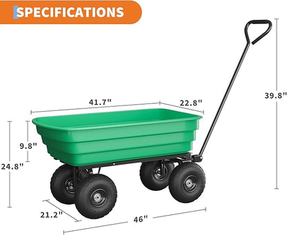 Garden Dump Cart - 1200Lb Capacity Heavy Duty Yard Utility Garden Cart with Removable Dump Bed, All-Terrain Tires & 180° Adjustable Handle for Soil, Plants, Tools