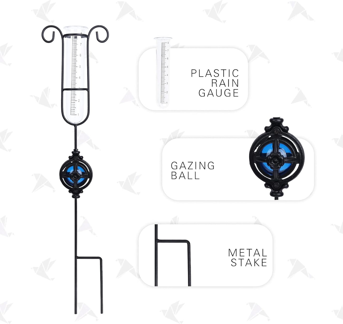 MUMTOP Rain Gauge Outdoor, Metal Gazing Ball Decorative with Stake for Lawn, Yard and Garden(Blue)