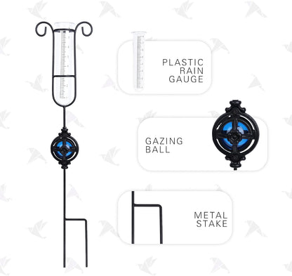 MUMTOP Rain Gauge Outdoor, Metal Gazing Ball Decorative with Stake for Lawn, Yard and Garden(Blue)