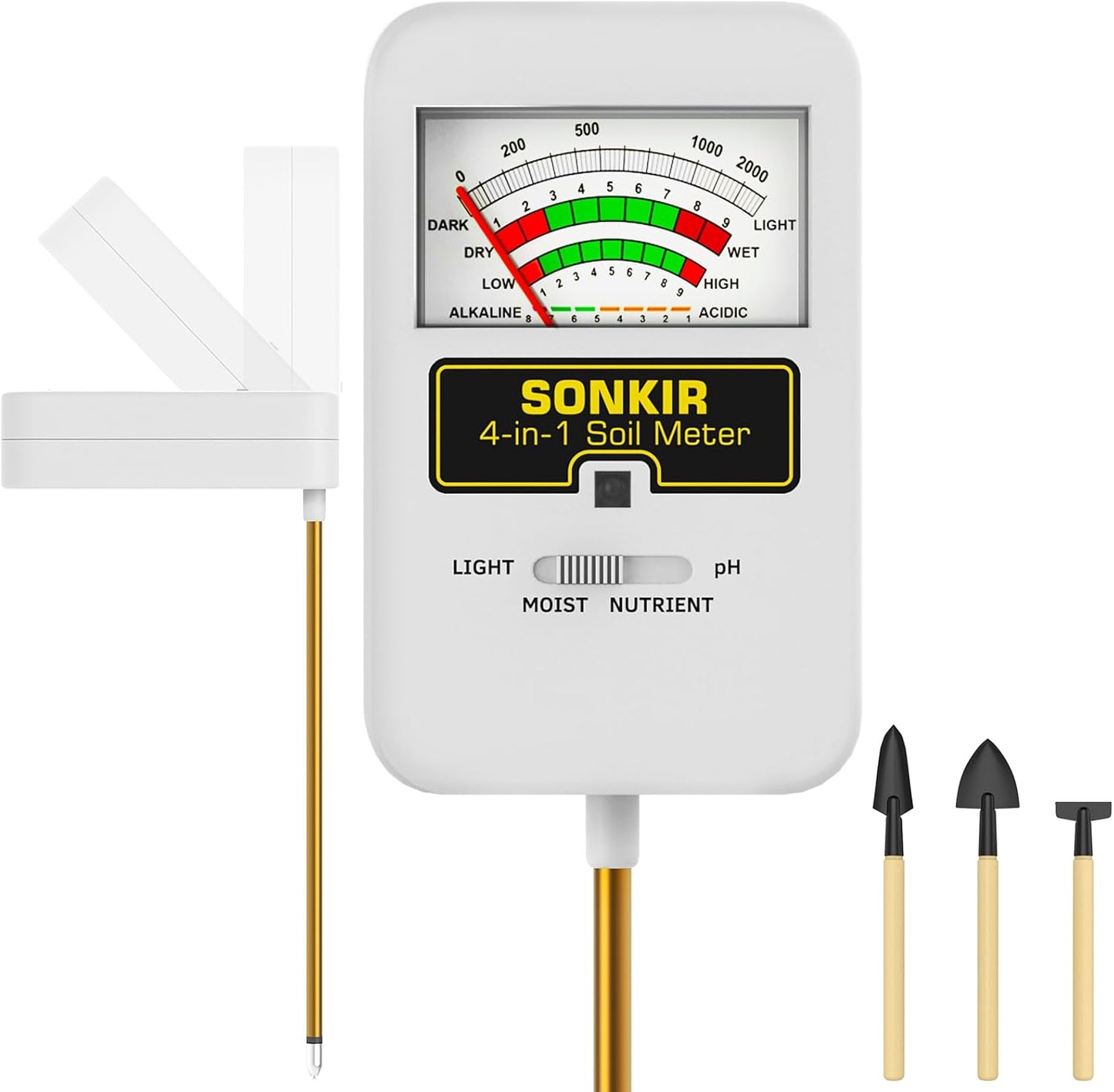 SONKIR Soil Moisture Meter, 4-in-1 Soil Ph Meter, Soil Tester for Nutrients, Moisture, PH and Light, Soil Ph Test Kits for Plant, Great for Garden, Lawn, Indoor & Outdoor Use (No Battery Required)