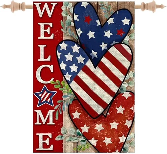 Patriotic Stars and Stripes Garden Flag 12x18 Inch Double Sided Outside, USA 4th of July Memorial Day Independence Day Watercolor Yard Outdoor Decoration (Love)