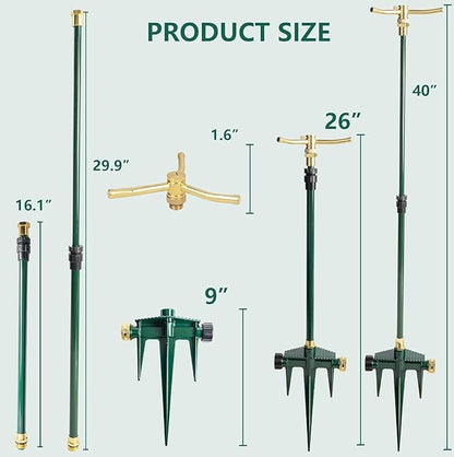 Hourleey 3-Arm Garden Sprinkler, 2 Pack High-Rise Lawn Sprinkler with Adjustable Telescoping Base, 360 Degree Rotation Sprinklers for Large Area Coverage Gardening Watering Lawn Irrigation System