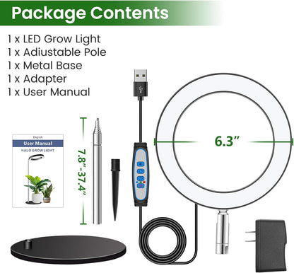 Grow Lights, Full Spectrum Plant Light for Indoor Plants, 2 in 1 Design 6.3in Desktop Growing Lamp with Auto Timer for 6/12/16Hrs,3 Optional Spectrums,5 Brightness,Height Adjustable 9.8"-37.4"