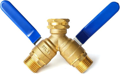 Garden Hose Splitter 2 Way Heavy Duty, Brass Faucet Adapter With Long Handle For Gardening Water Hose Shut Off Valve Hose Connector Fittings Outdoor Water Spigot Hose Bib Y Splitter