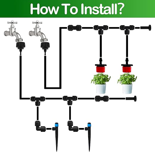 Push-to-Fit Drip Irrigation Vortex Emitters for 1/4" Drip Irrigation Tubing, 30 Pcs Adjustable 360 Degree Water Flow Fan Shape Drippers with Stake for 4/7mm Tube for Garden Watering System