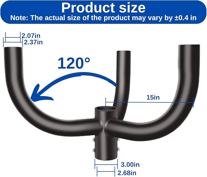 Bullhorn Tenon Adapter Bracket, Fit 3 Parking Lot Light with 2-3/8", Mounting Arm for Round Pole for Slip Fitter Street Area Lights (120 Degree Triple Tenon Heavy Duty Rustproof Durable)