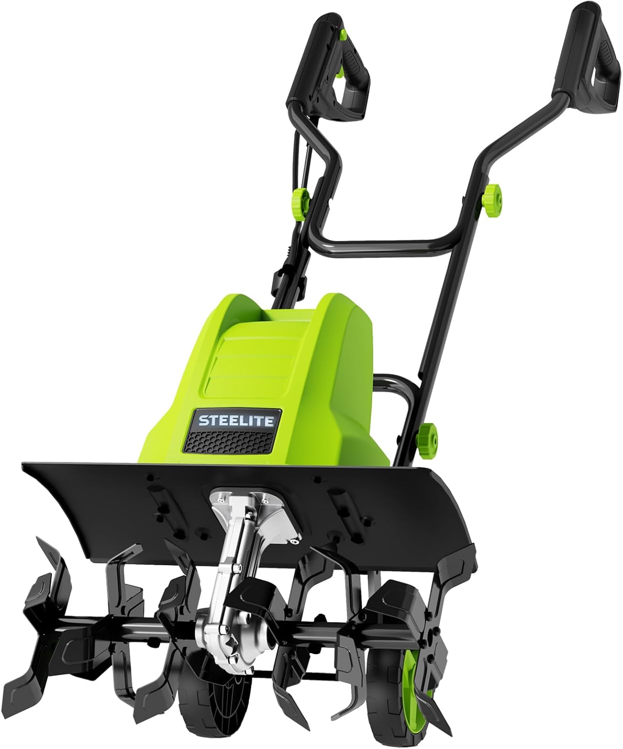 STEELITE 18 Inch Width Electric Tiller Cultivator, 8.7-Inch Depth Electric Rototiller with 24 Durable Steel Tines, 13.5 Amp Corded Cultivator for Gardening, 2-Adjustable Wheels for Garden Lawn Yard