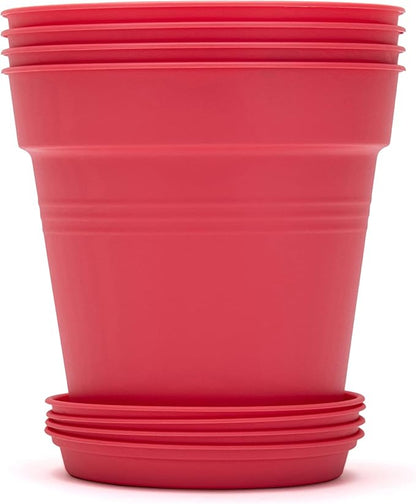 Mintra Home Garden Pots 4pk - Flowers, Herbs, Plants, Indoor, Outdoor, Colorful, Wholesale, Bulk (Coral, 17cm Diameter (6.6in))