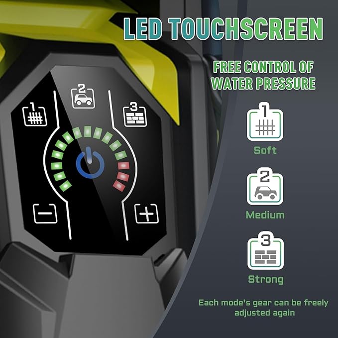 Pressure Washe Touch Screen Adjustable Pressure Power Washer with 4 Quick Connect Nozzles,Inlet Hose & Filter, Foam Cannon for Cars/Fences/Driveways Cleaning