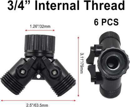 6 Pcs 2 Way Hose Adapter Y Valve Garden Hose Connector Non Rust Spigot Faucet Adapter, 3/4 Garden Hose Y Connectors Plastic Hose Splitter with Faucet Watering Shut Off Valves (Black)