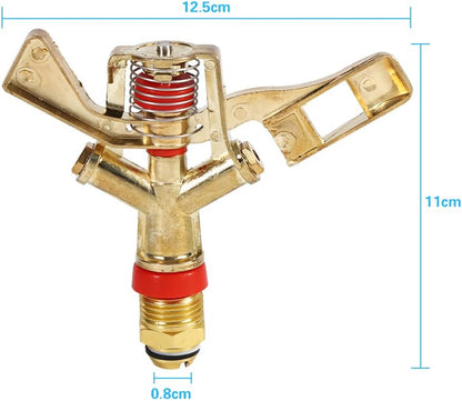 Tyenaza 360 Rotating Brass Impact Sprinkler, 1/2 Inch Garden Sprinkler Head for Lawn Grass Patio Garden Irrigation, 10-15.5m Spray Distance