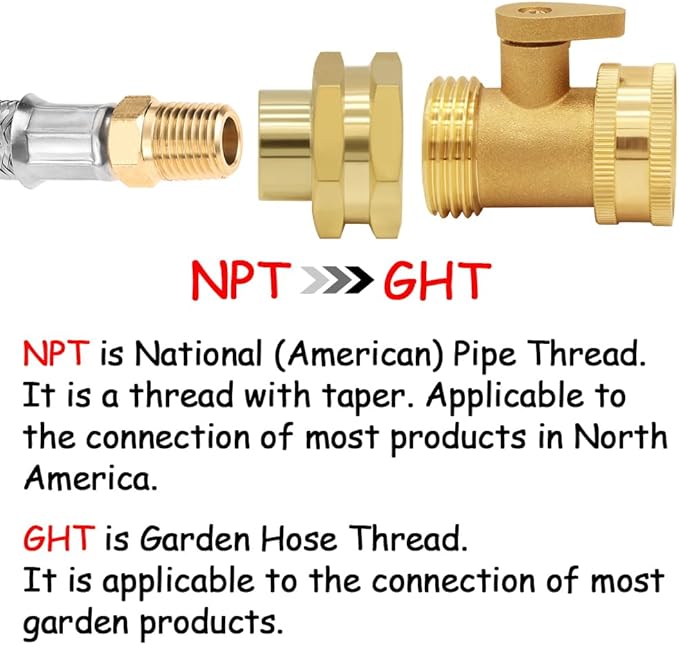 2PCS Brass Garden Hose Adapter 3/4" GHT Female to 3/8" NPT Female Thread Reducer Water Hose Nipple Reducing Convert Pipe Fittings Connector