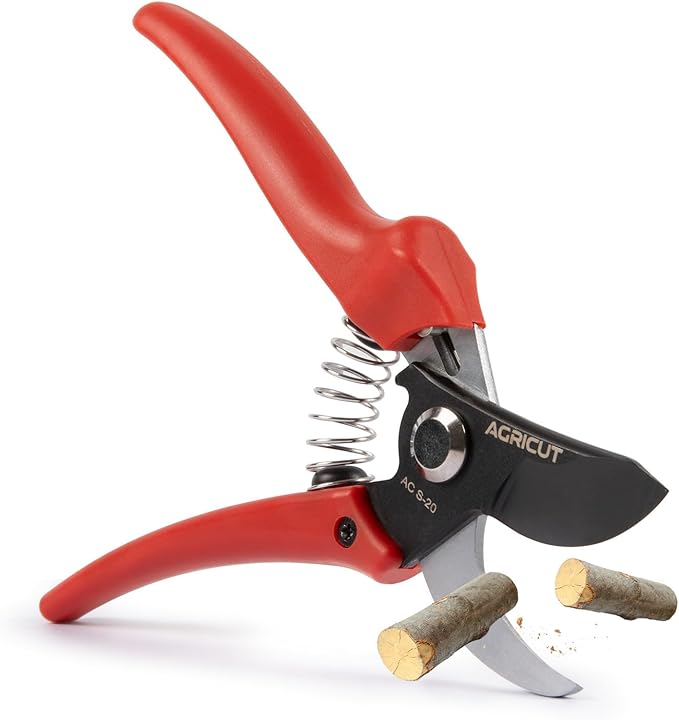 AGRICUT Bypass Pruning Shears Gardening - 4/5 Inch Cut Capacity Garden Scissors with High Carbon Steel Blade Nylon Handle Hand Clippers Red