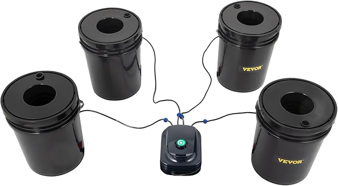 VEVOR DWC Hydroponic System, 5 Gallon 4 Buckets, Deep Water Culture Growing Bucket, Hydroponics Grow Kit with Pump, Air Stone and Water Level Device, for Indoor/Outdoor Leafy Vegetables