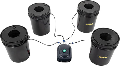 VEVOR DWC Hydroponic System, 5 Gallon 4 Buckets, Deep Water Culture Growing Bucket, Hydroponics Grow Kit with Pump, Air Stone and Water Level Device, for Indoor/Outdoor Leafy Vegetables