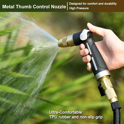 FANHAO Garden Hose Nozzle with High Pressure Jet, 100% Heavy Duty Metal Water Hose Sprayer, Thumb Flow Control, On Off Valve, Adjustable Spray Patterns for Garden Watering, Car and Pet Washing