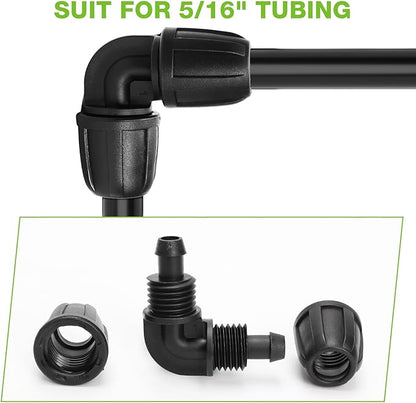 Bonviee 6 Pack 5/16” Drip Irrigation Elbow Connectors, 90° Barbed Lock Fittings for 5/16 Inch Tubing, Leak-Proof Corner Connector for Garden Hose Layout, Irrigation System Repair and Setup