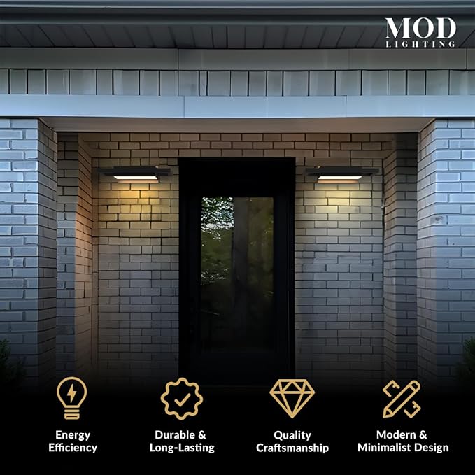 𝗠𝗢𝗗 𝗟𝗜𝗚𝗛𝗧𝗜𝗡𝗚 Brooklyn | Modern Outdoor Wall Lights LED, Exterior Wall Sconce Lights, Stainless Steel Outdoor Light Fixture, IP65 Waterproof Lights, 1 Pack (Black | Warm White | Small 14")