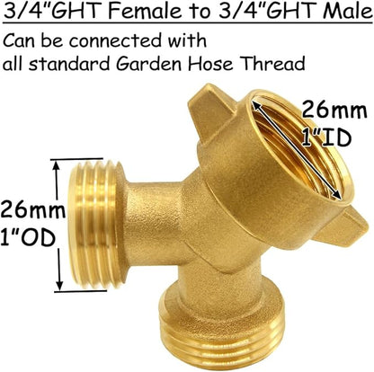 2PCS Garden Hose Splitter Brass 3/4" GHT Thread Heavy Duty Swivel 2 Way Y Connector with Washers Garden Hose Adapter for Backyard Water Tap, Outlet, Spigot