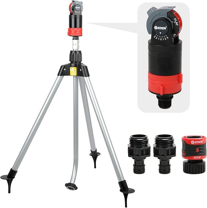 Eden 94150 Multi-Pattern Turbo Gear Drive Metal Tripod Sprinkler Plus One-Direction Misting System w/Quick Connect Starter Kit, 360 Degree Coverage