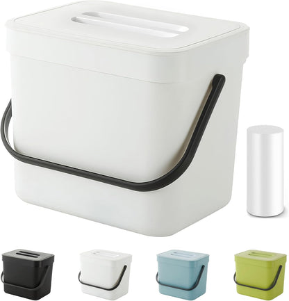 Kitchen Compost Bin - 1.8 Gallons Hanging Trash Can with Lid for Kitchen Cabinet Door, Under Sink, Wall Mounted Waste Bin for Bathroom, 7L(White)