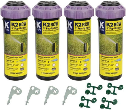 K Rain K2 RCW 3/4" Female Inlet 5" Pop-Up | 2.5 GPM Single Stream Nozzle | 40° - 360° Arc Spray Pattern | for Reclaimed Water | Pack of 4