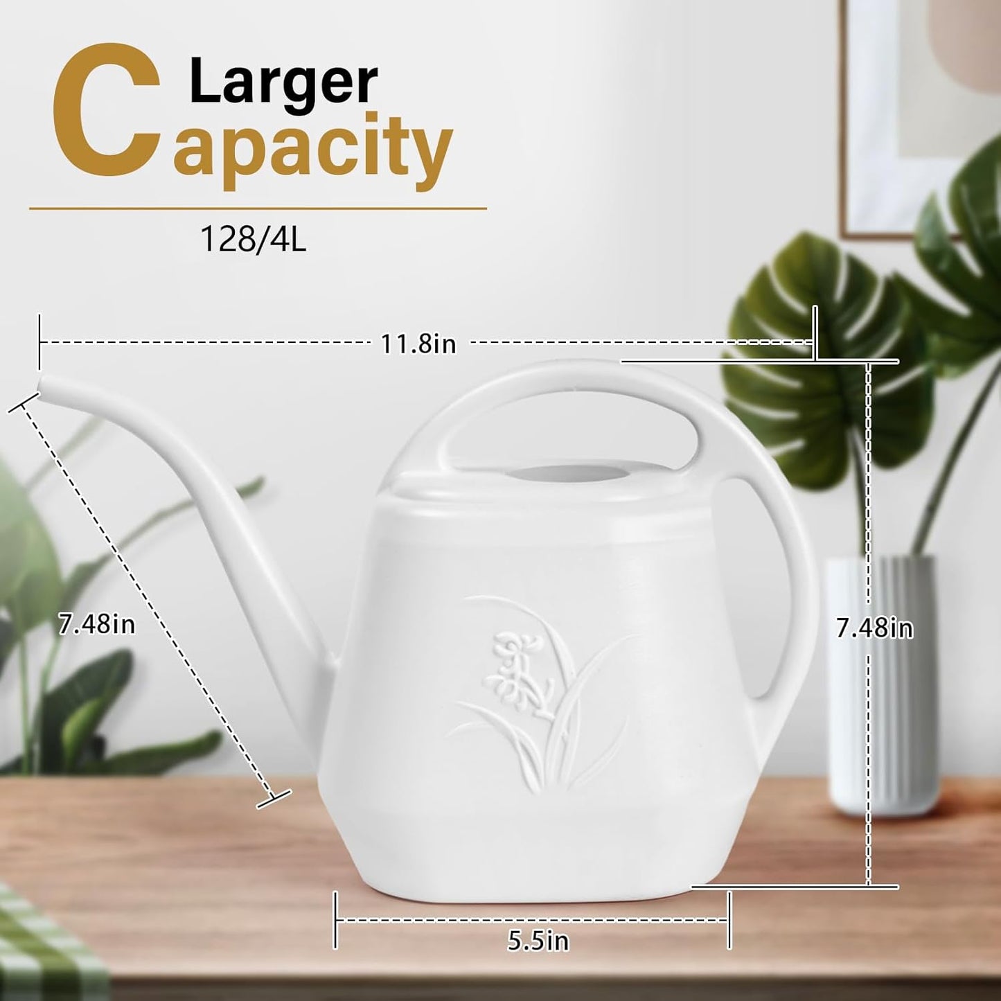 Plastic Watering Can - for Indoor and Outdoor Plant - 1 Gallon - White