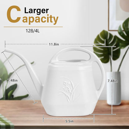 Plastic Watering Can - for Indoor and Outdoor Plant - 1 Gallon - White