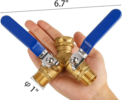 Garden Hose Splitter 2 Way Heavy Duty, Brass Faucet Adapter With Long Handle For Gardening Water Hose Shut Off Valve Hose Connector Fittings Outdoor Water Spigot Hose Bib Y Splitter