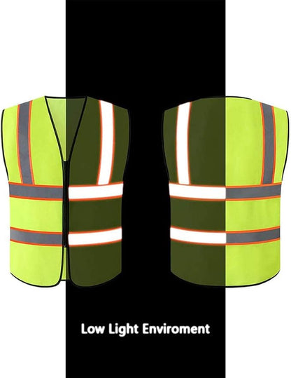 Tekware Safety Vest with High Reflective Strips, Pack of 10 Bright Neon Color Construction Protector with Zipper