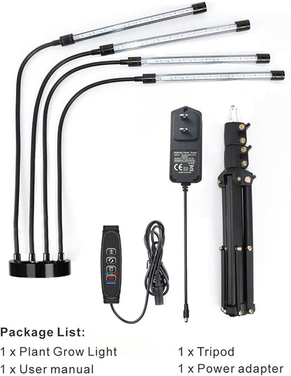 Grow Lights with Stand,4 Goosenecks Floor Plant Light for Indoor Plants,10 Dimmable Levels & Auto On/Off Timer (3/9/12H Timer), Tripod Stand Plant Lamp Height Adjustable,Red and Blue Light.