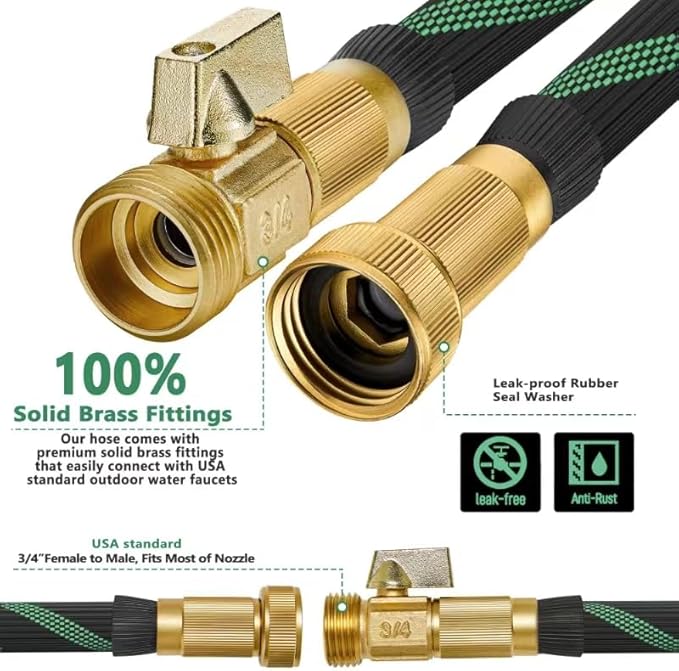 75 ft Garden Hose-No Kink,Heavy Duty,Lightweigh Flexible,Leakproof Water Hose with Sprayer Nozzle-3/4" Solid Brass Connectors-Rubber Car Hoses