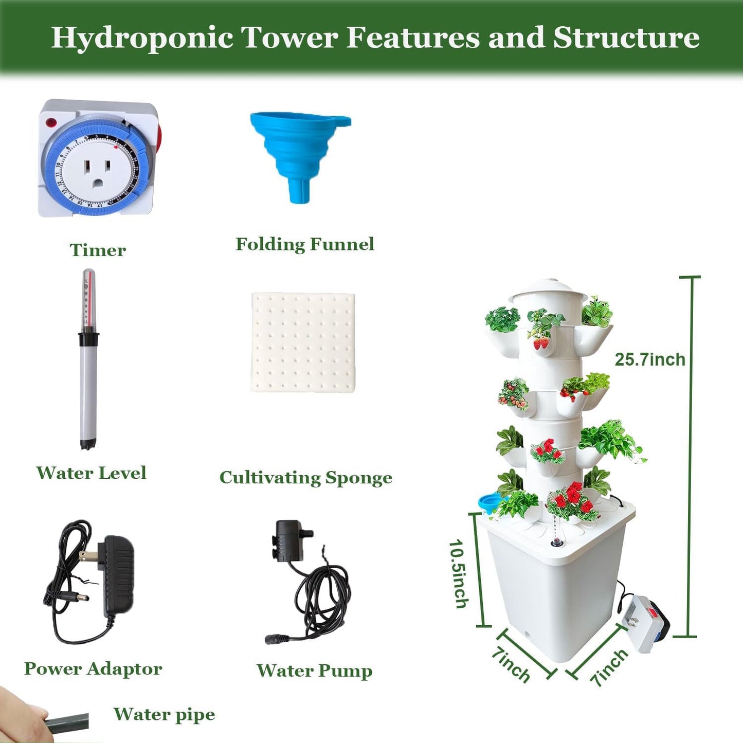 4 Layer 20 Pots Vertical Hydroponic Tower System, Hydroponic Grow Tower Kit with Water Pump & Timer Including & Smart Plug, for Vegetable Herb Fruit, Gardening Lover Plants Grow Kit Tower