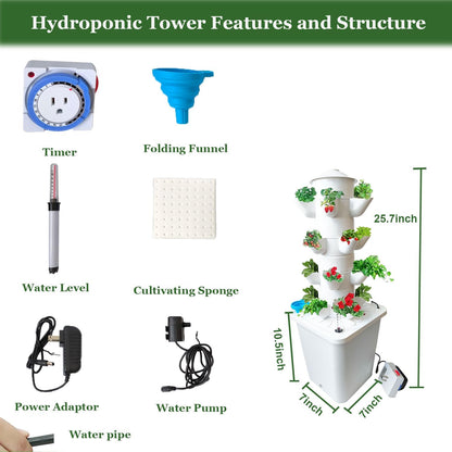 4 Layer 20 Pots Vertical Hydroponic Tower System, Hydroponic Grow Tower Kit with Water Pump & Timer Including & Smart Plug, for Vegetable Herb Fruit, Gardening Lover Plants Grow Kit Tower