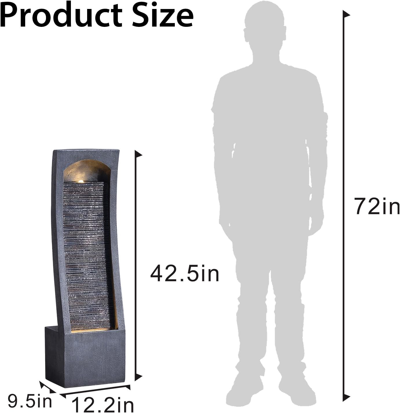 42.3" H Water Feature Outdoor Faux Slate Contemporary Waterfall Fountain Indoor for Garden, Backyard, Deck, Porch and Home Art Decor Large Outdoor Fountain with Lights