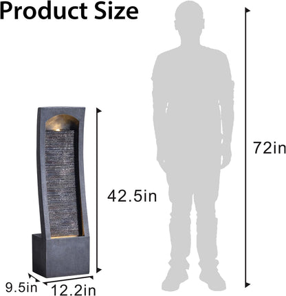 42.3" H Water Feature Outdoor Faux Slate Contemporary Waterfall Fountain Indoor for Garden, Backyard, Deck, Porch and Home Art Decor Large Outdoor Fountain with Lights