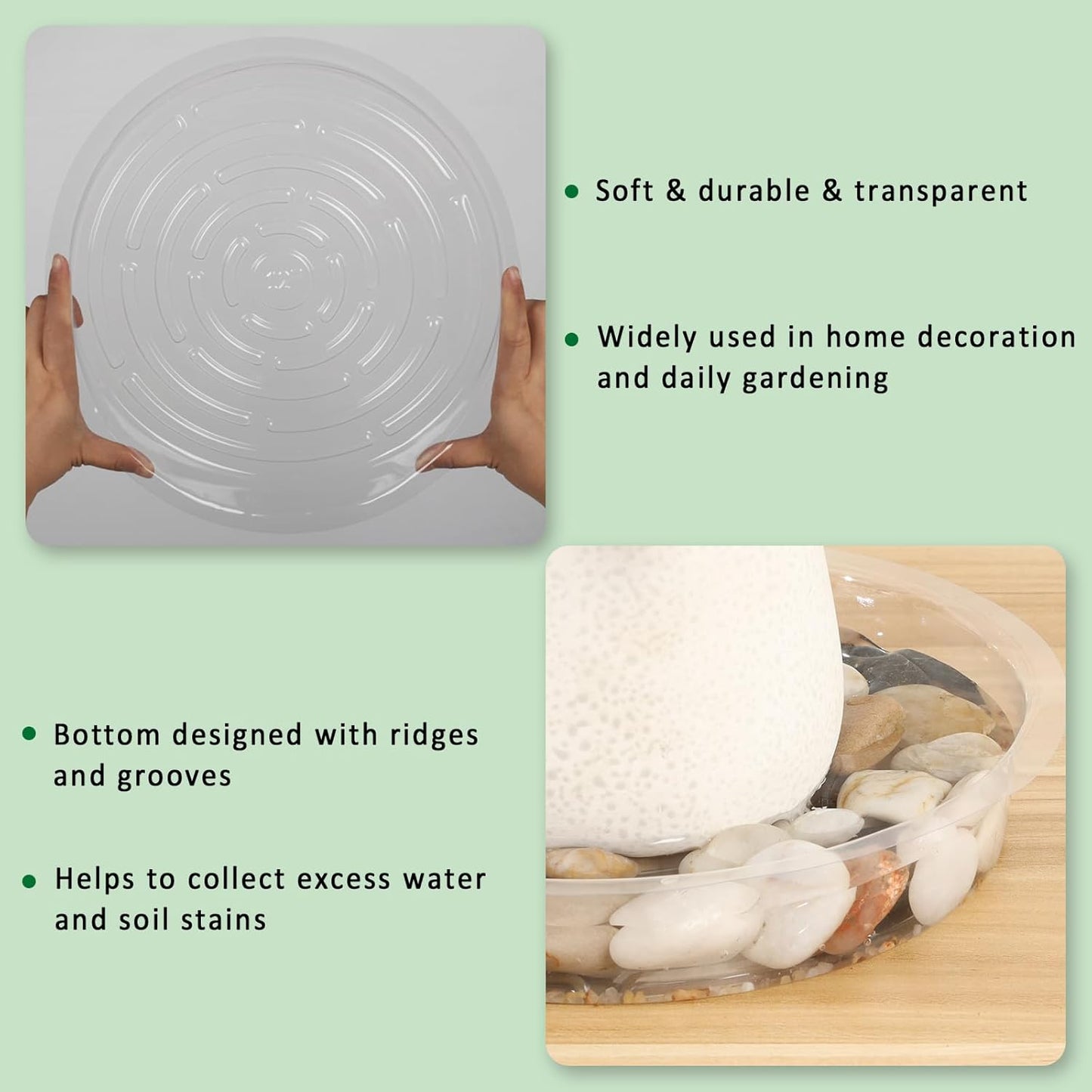 JERIA 12 Inch 20 Pack Clear Plant Saucers,Plastic Flower Pot Trays,Round Durable Plant Drip Trays for Indoor and Outdoor