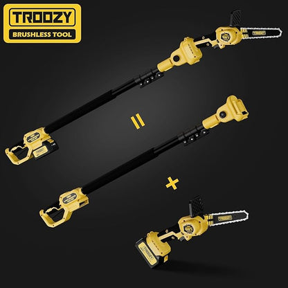 Cordless Pole Saw & Mini Chainsaw 2-IN-1, 21V 3Ah Battery Powered 6 Inch Brushless Electric Rotatable Pole Saw, 15-Foot Max Reach & Multi-Angle for Tree Branches Pruning, Wood Cutting