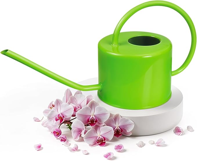 Plexon 40 oz Green Powder Coated Steel Watering Can Indoor Plants - Long Spout Watering Can Outdoor House Plant Flower, Garden