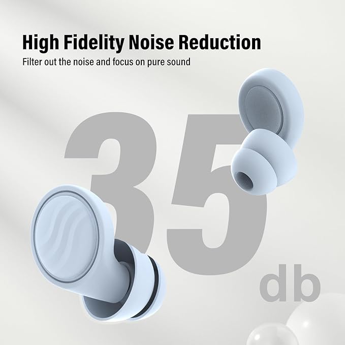Ear Plugs for Sleeping Noise Cancelling - 35dB Reusable Ear Plugs with 7 Eartips and Carry Case - Flexible Hearing Protection - Replaceable Single/Double Eartips for Sleep, Focus, Travel, Work, Blue