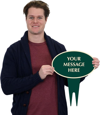 SmartSign Custom Designer Yard Stake Sign - Add Your Message, 12"x15" Oval Shape, 120 mil Aluminum Composite Sign w/Overcoat for Outside, Integrated Ground Stakes, Reflective Option, USA-Made