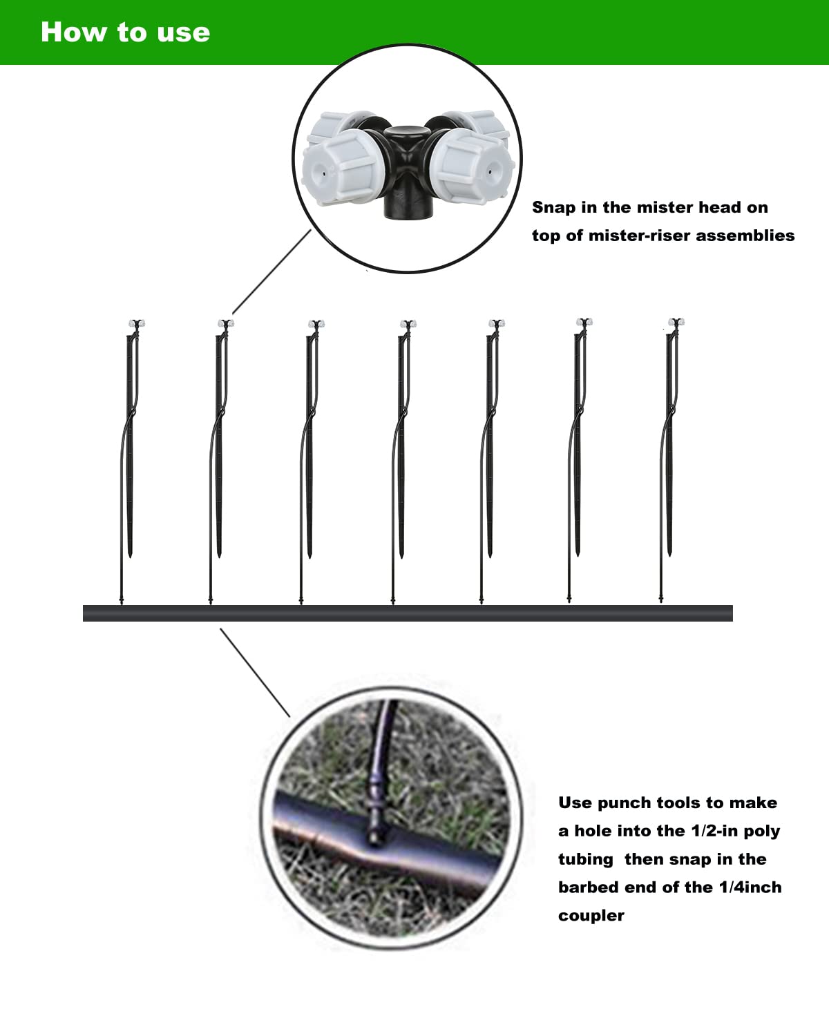 Drip Irrigation Misting Sprinkler Emitter on Spike Assembly, 9 Sets Micro Spray Mister with Stake and 1/4 inch Tubing for Cooling Humidification Nursery Landscape