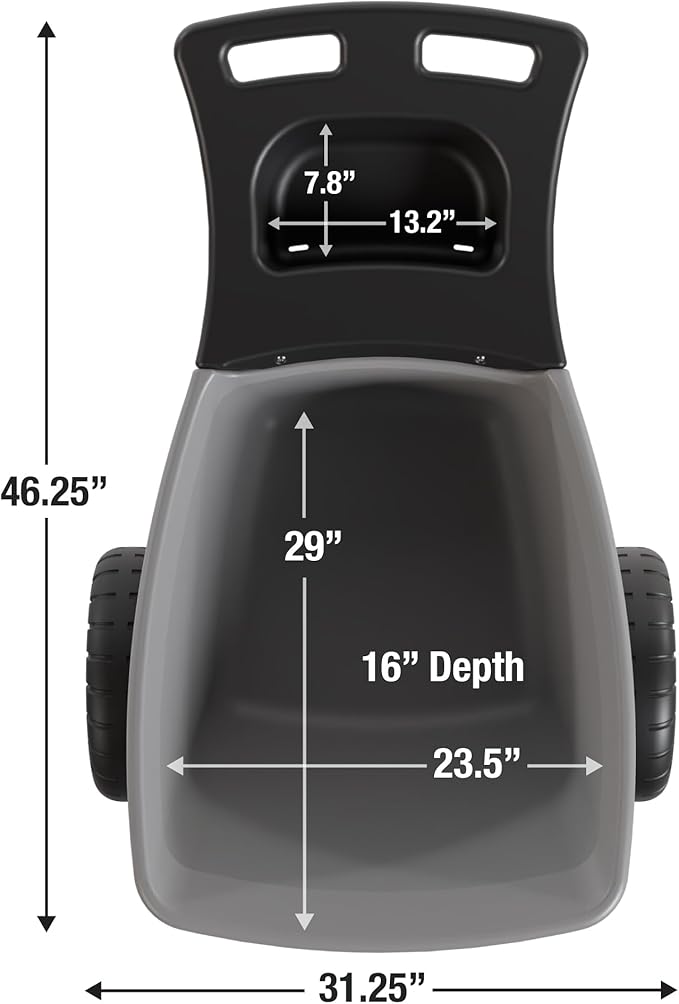 Simplay3 Easy Haul Durable Wheelbarrow with Garden Tool Storage Tray - Large Easy Turn Wheels - Gray - Made in USA