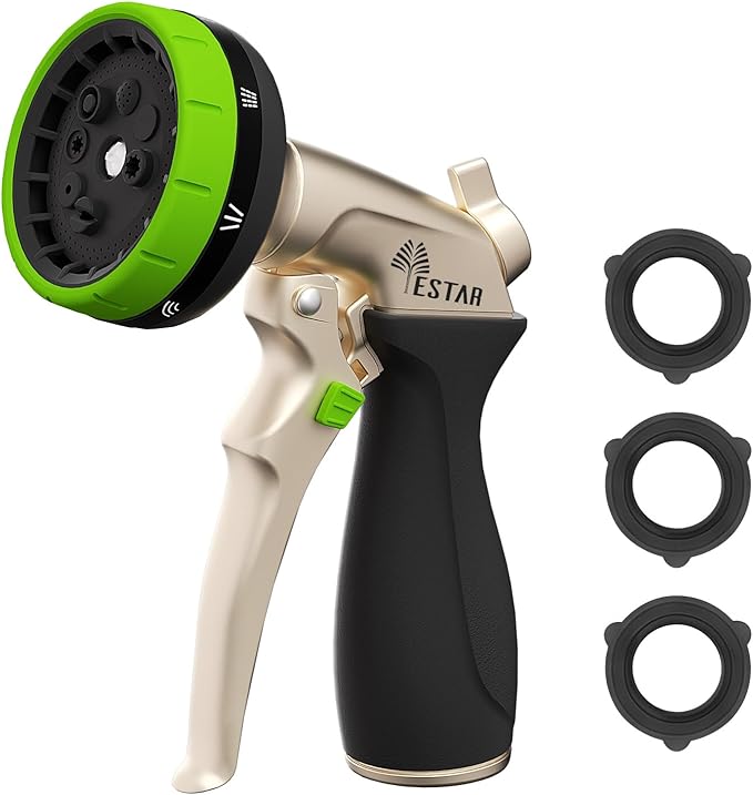 Garden Hose Nozzle,Metal Spray Nozzles with 8 Adjustable Watering Patterns,Heavy Duty Labor-Saving Design Water Hose Nozzle with Flow Control For Outdoors Lawn Watering Car Washing