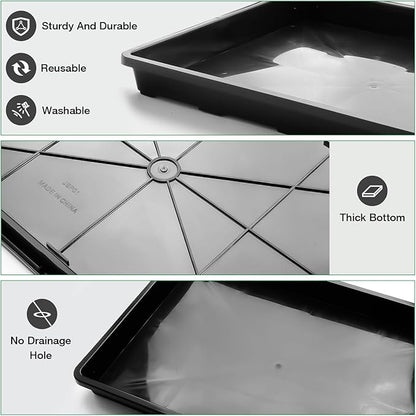10 Pack Nursery Pots Trays (17"x11"x2"), Plastic Flat Seed Starter Trays, Durable Carrying Seedling Starter Tray, Reusable Tray for Planting and Collecting Drainage Water (Black)