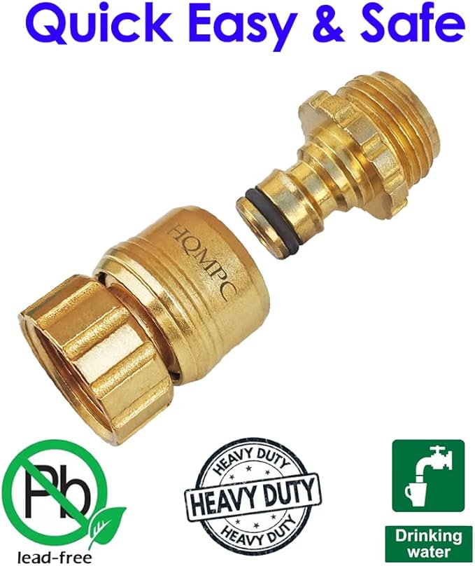 HQMPC Garden Hose Quick Connect No Pb Brass Hose Quick Connect Quick Connect Hose Fittings Water Hose Connectors 3/4" GHT (4SETS)