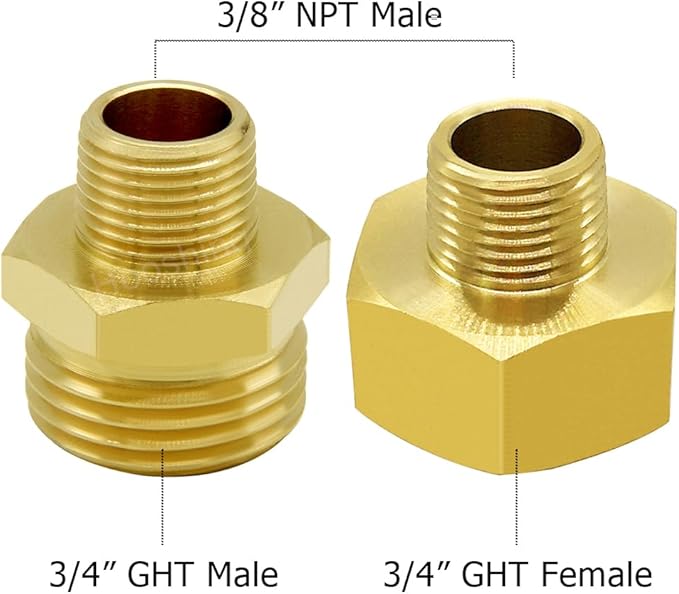 Hooshing Garden Hose Adapter 3/8" NPT to 3/4" GHT Brass Garden Hose to Pipe Fittings Connectors with Washers