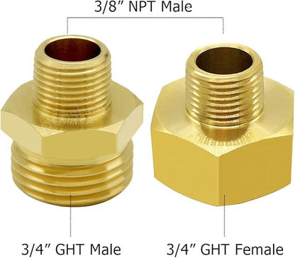 Hooshing Garden Hose Adapter 3/8" NPT to 3/4" GHT Brass Garden Hose to Pipe Fittings Connectors with Washers
